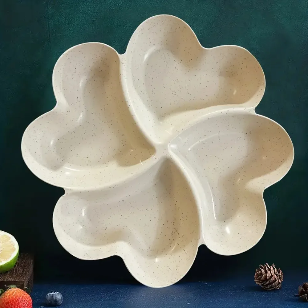 4-Compartment Appetizer Serving Platter Wheat Straw Four Leaf Clover Shape Food Storage Tray Unbreakable Snacks Serving Dish