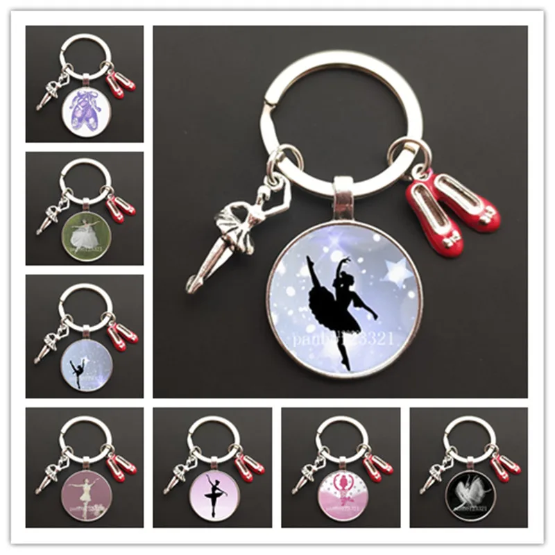 Vintage ballerina keychain female elegant ballet dance dancing glass art fashion dancer jewelry gift