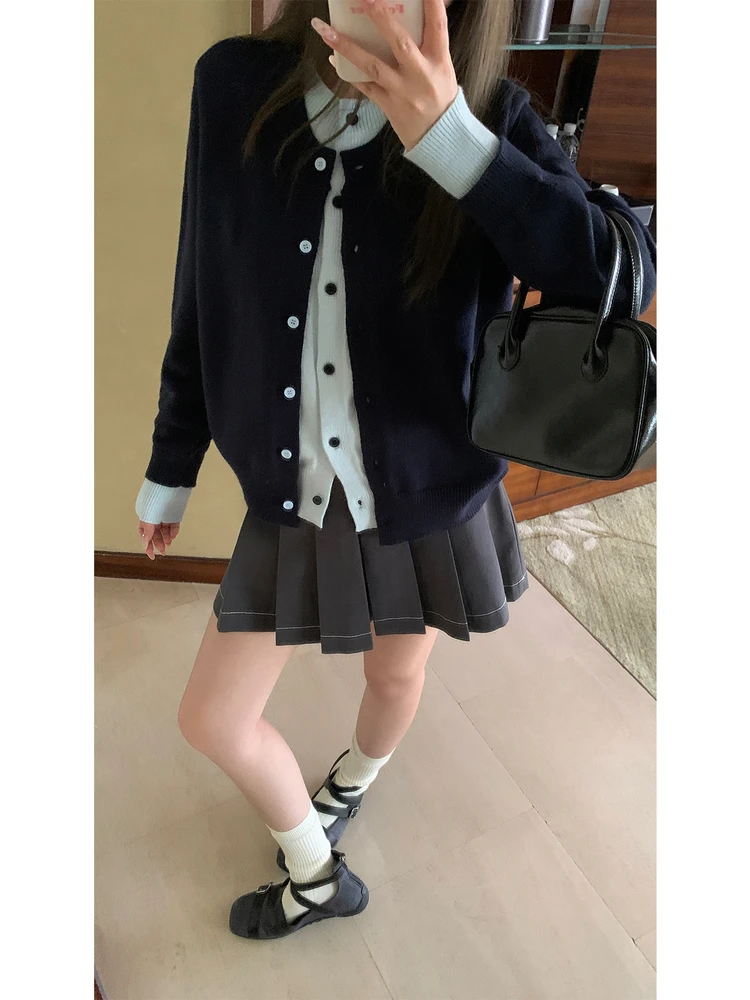 

Женский вязаный свитер с эффектом двухслойности Color Blo, модель M2508666, весна-осень-зима, для повседневной носки, модный, с длинными рукавами и круглым вырезом