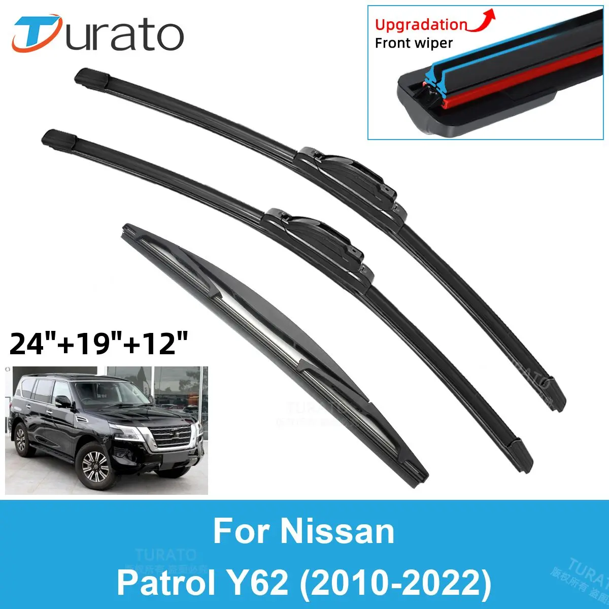 

3PCS Car Wiper Blades for 2010-2022 Nissan Patrol Y62 Rear Windshield Wipers Double Rubber Car Accessories 2021 2022