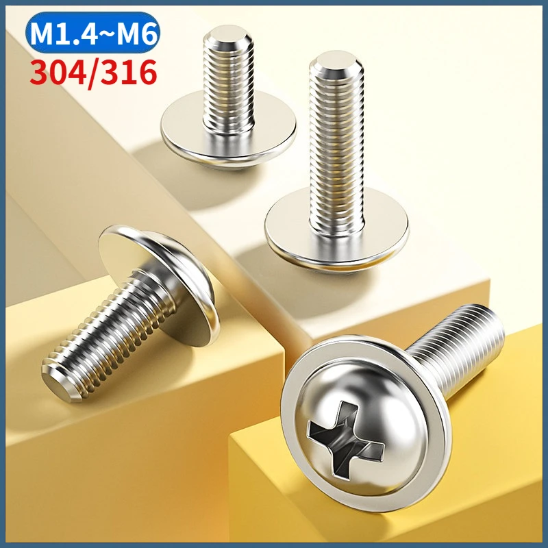 M1.4 M2 M2.5 M3 M4 M5 M6 304 / 316 Stainless Steel Cross Phillips Pan Round Head With Washer Padded Collar Screw Bolt
