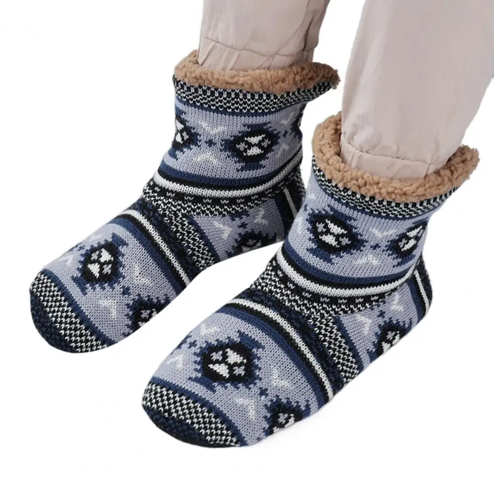 Men Velvet Socks Winter Floor Socks with Plush Fuzzy Warmth Silicone Sole for Fall Holiday Gift