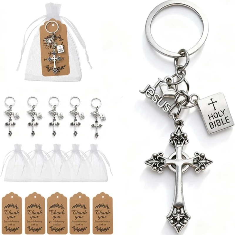 Set de 12 Llaveros con Cruz de Jesús y Biblia, Recuerdos para Fiestas, Bendiciones, Reuniones Cristianas, Primera Comunión, Regalos de Bautismo