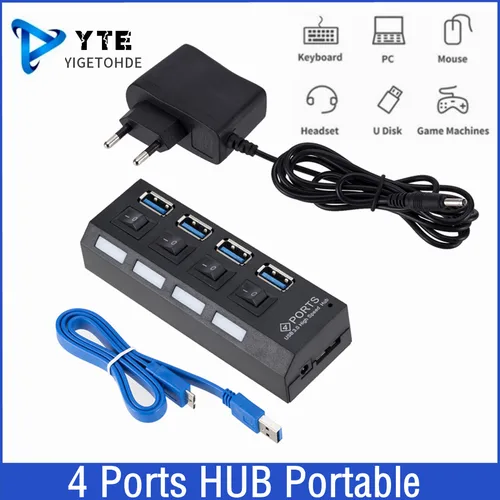 Mini USB HUB 3,0 supervelocidad 5Gbps Usb3.0 4 puertos HUB portátil USB 3,0 HUB divisor con adaptador de corriente externo para accesorio de PC