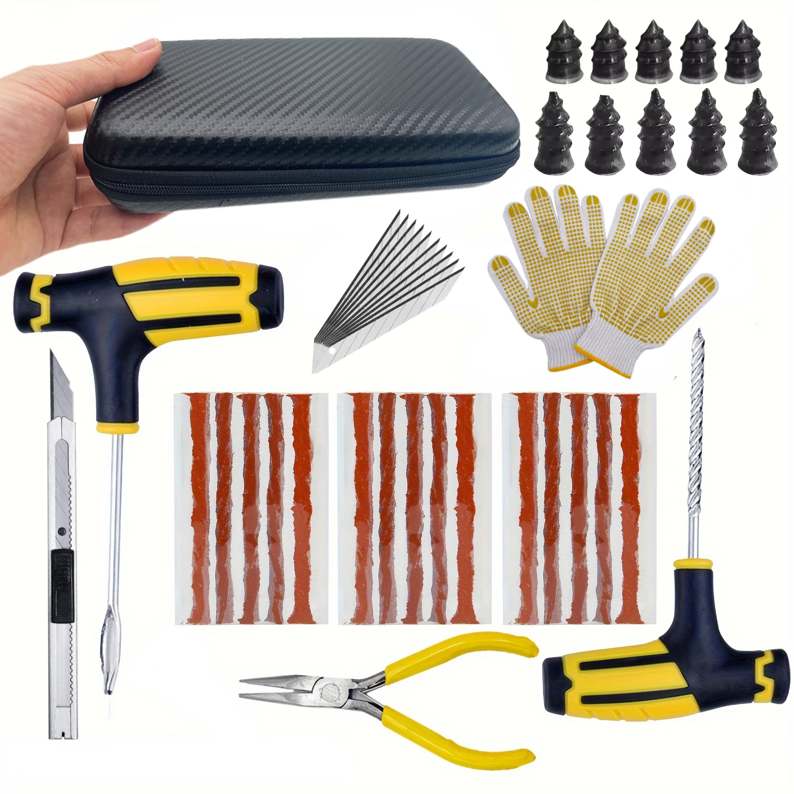 Car Repair Tool Kit Emergency Tubeless Tire Storage Bag Garage Studding Tool Set Stirring Glue Repair Tool Kit Car Accessories