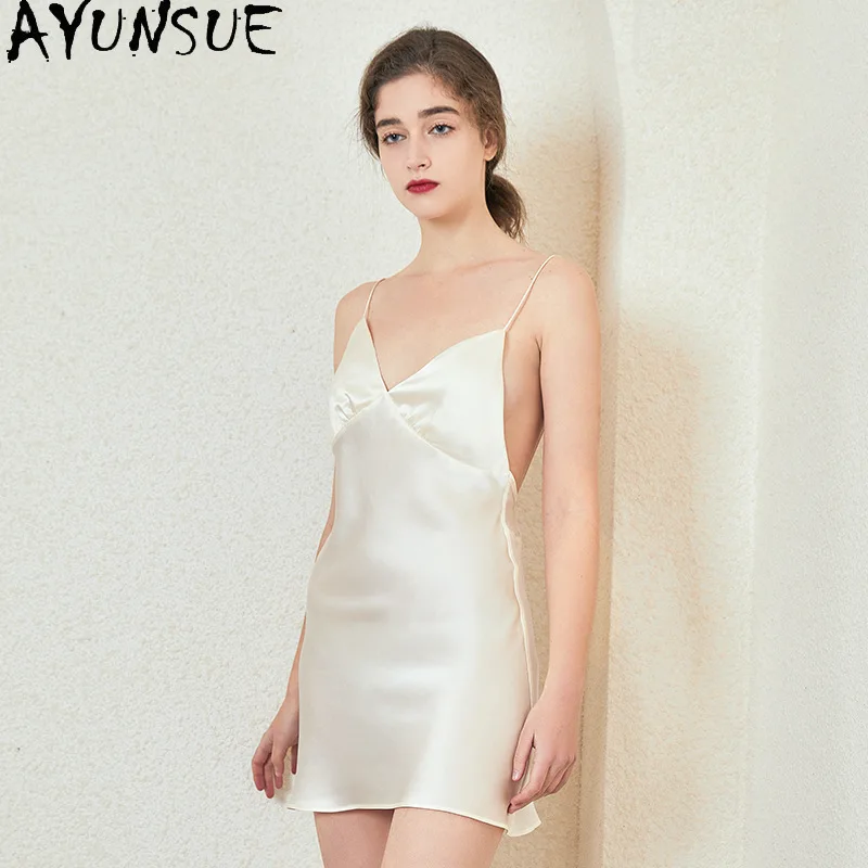 

AYUNSUE 100% натуральный шелковый пеньюар из тутового шелкопряда для женщин, весна-лето, 16 мм, комплекты из шелковых халатов и пеньюаров, домашняя одежда для сна, женская домашняя одежда, пижама