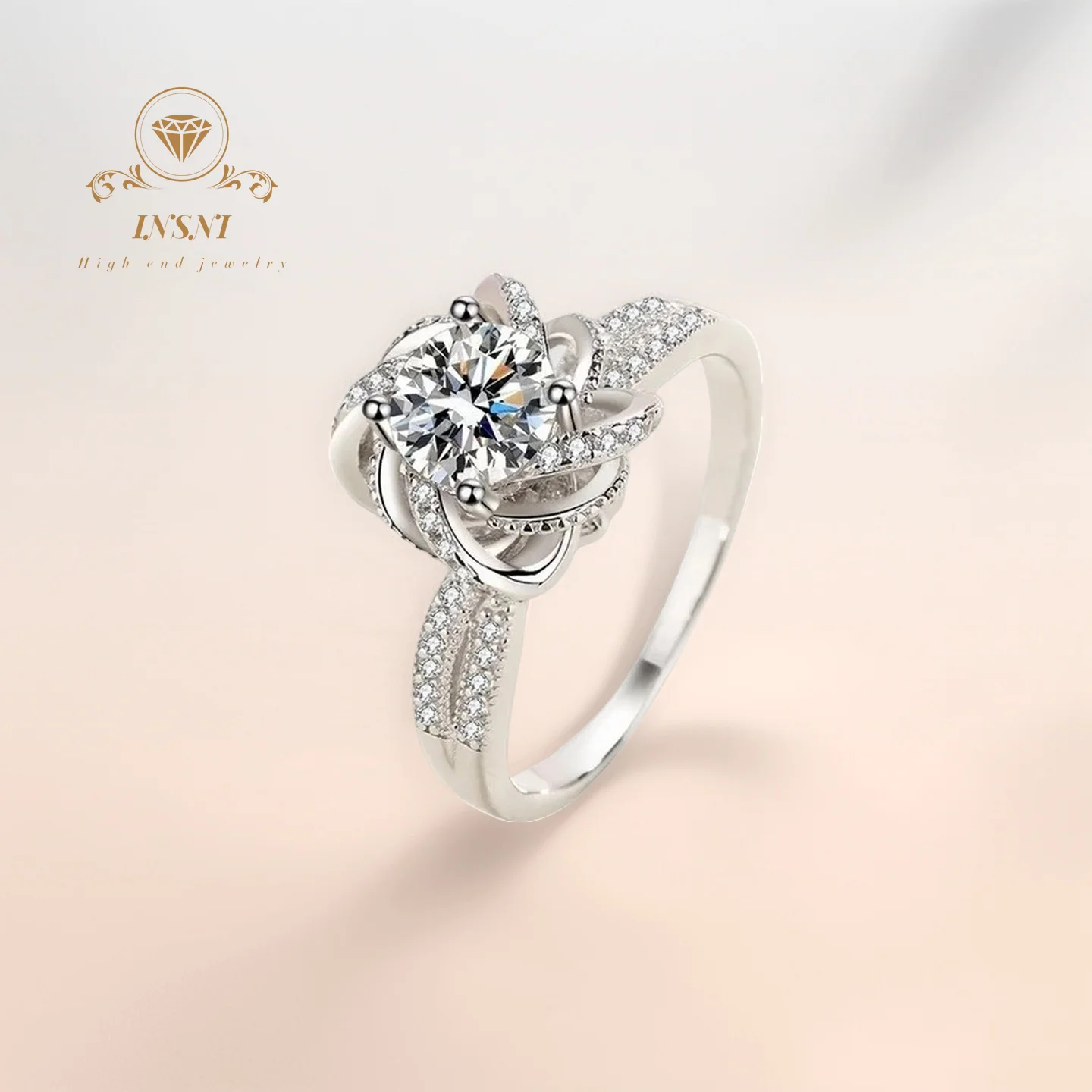 

2CT Moissanite Fountain Micro-Mosaic Flower Drill Ring 925 Sterling Silver GBA Certified Women's Luxury Jewelry Modern Styling
