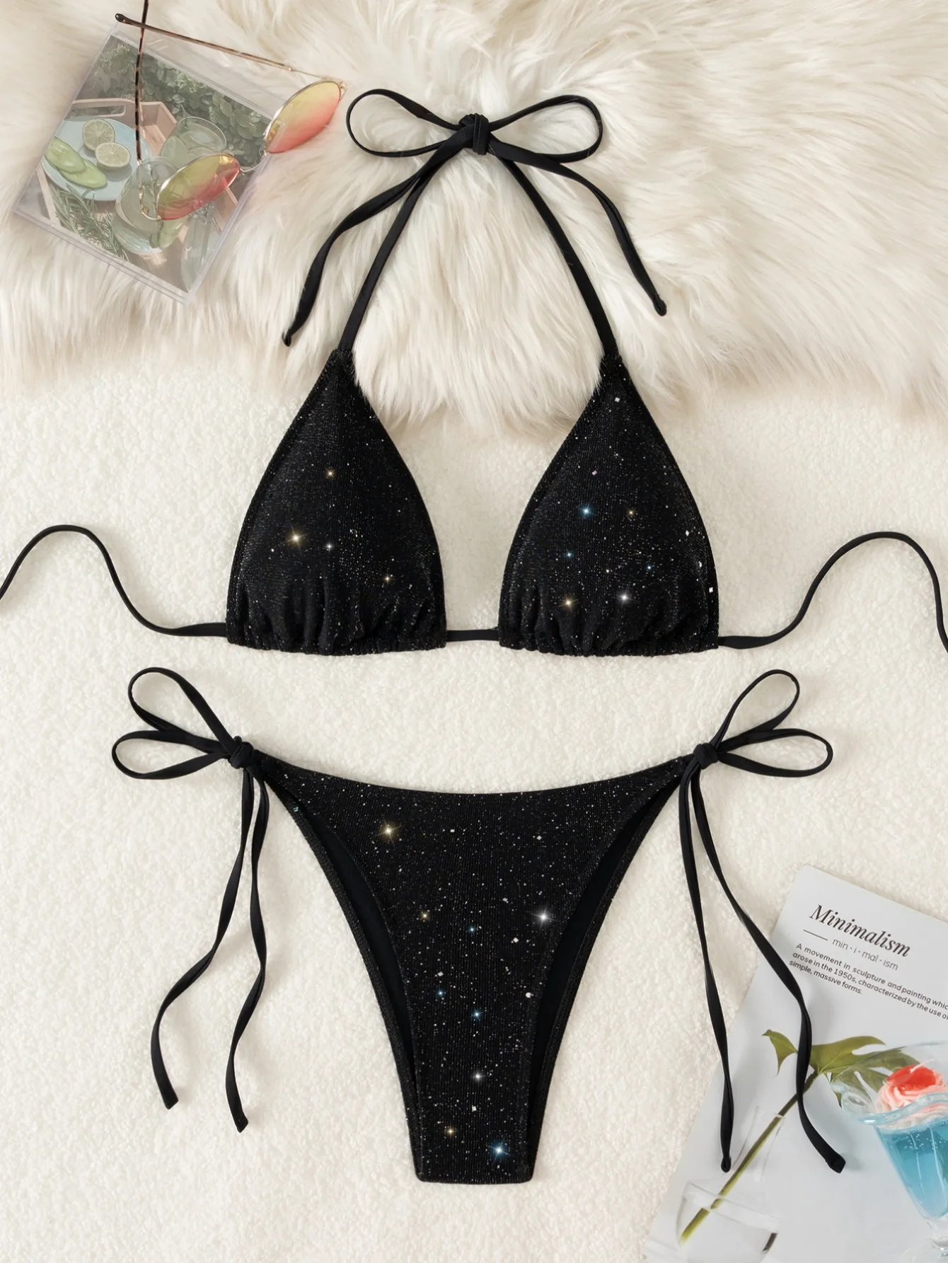 

Sexy Triangle Push Up Bikinis Women Side String Swimwear Glitter 2 Piece Swimsuit Blingbling Beach Bathing Suit Female Biquini