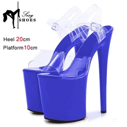 2023 Plus Size Women's Shoes Red Chunky Platform High Heels Summer Metal Buckle Stage Heeled Transparent PVC Wedding Sandals