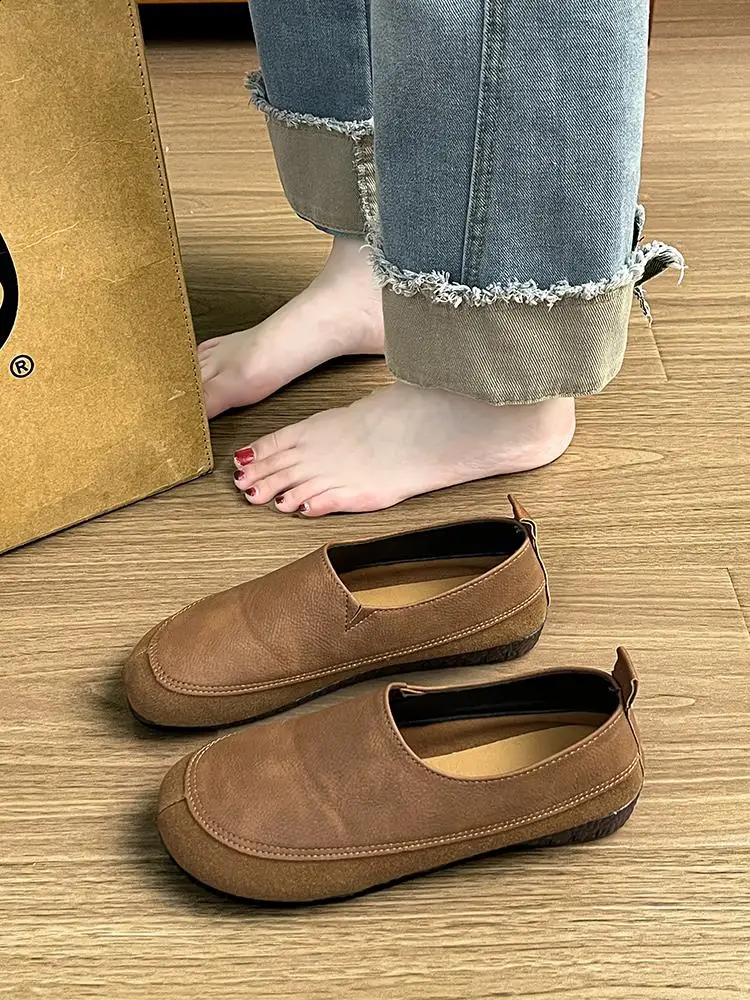 Shoes Woman 2024 Soft Casual Female Sneakers Autumn Shallow Mouth Modis Flats Round Toe New Grandma Fall Cute Moccasin Dress