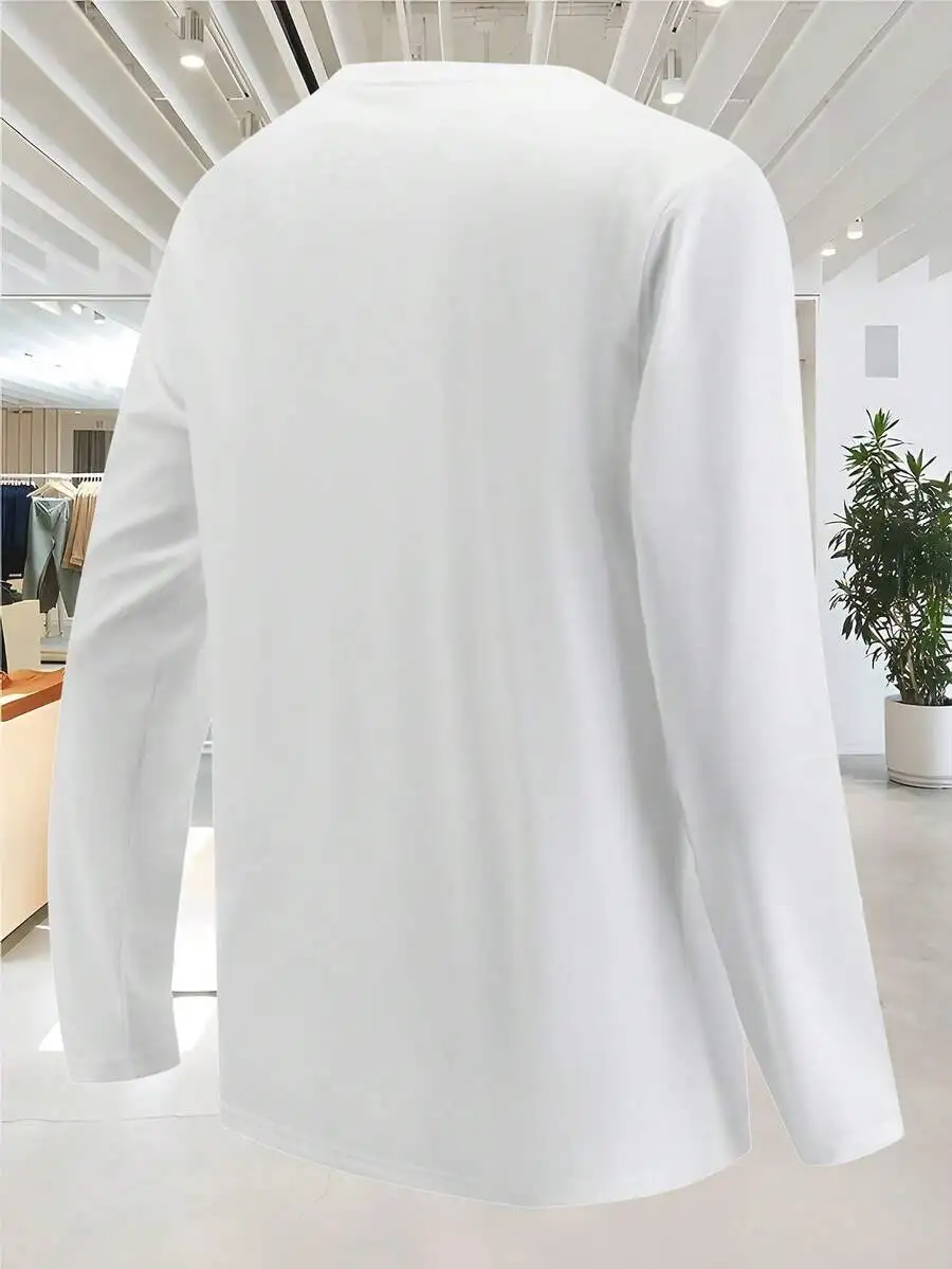 

Mens Long Sleeve Crew Neck Casual T-Shirt Solid Color Polyester Knit Tee Regular Fit