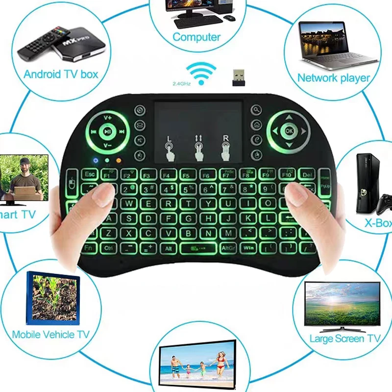 2.4G Wireless Mini Spanish Keyboard Backlight English Russian Air Mouse Remote Touchpad for TV Box Android Digital Computer i8