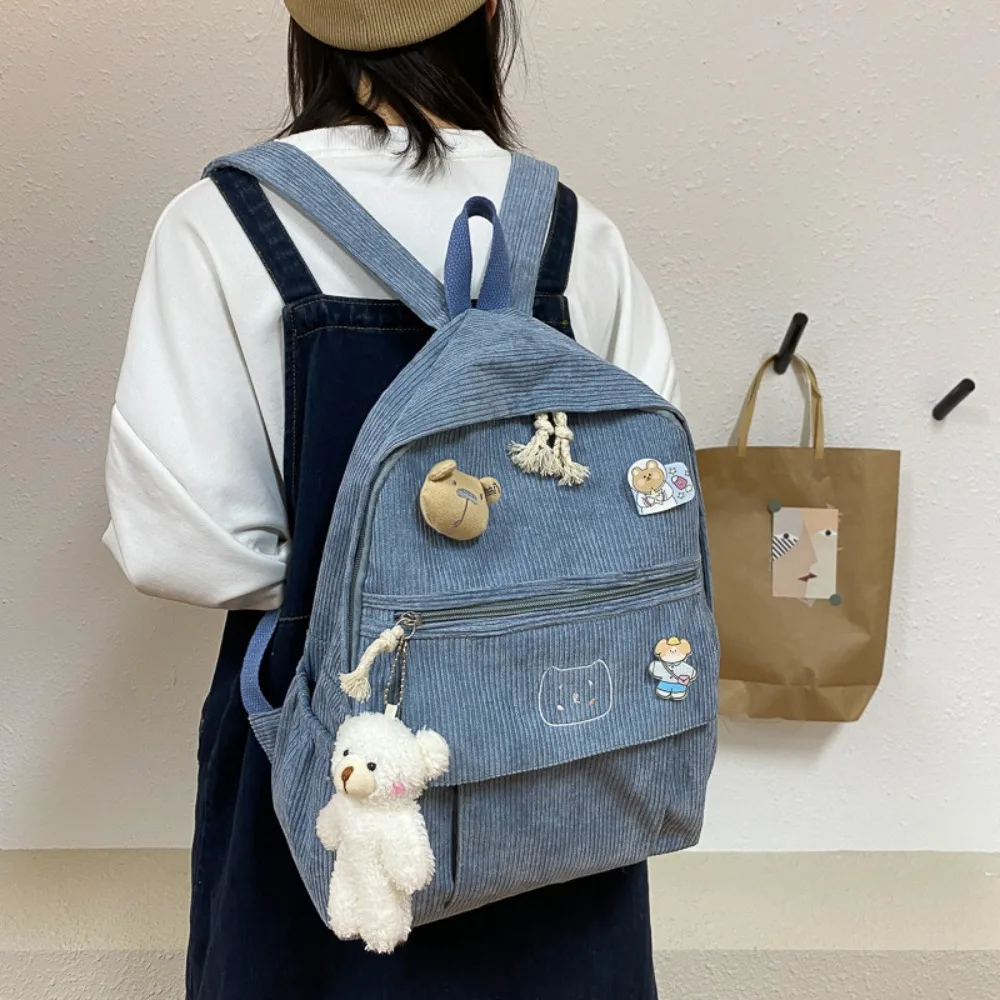 Pure Color Corduroy Backpack Fashion Women School Backpack Women Backpack Teenger Girl School Bags Female