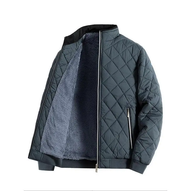 

Men's Plaid Quilted Cotton Jacket Wear Resistant Outdoor Long Coat Middle Age Style Couples Fashion Spring Season Wear