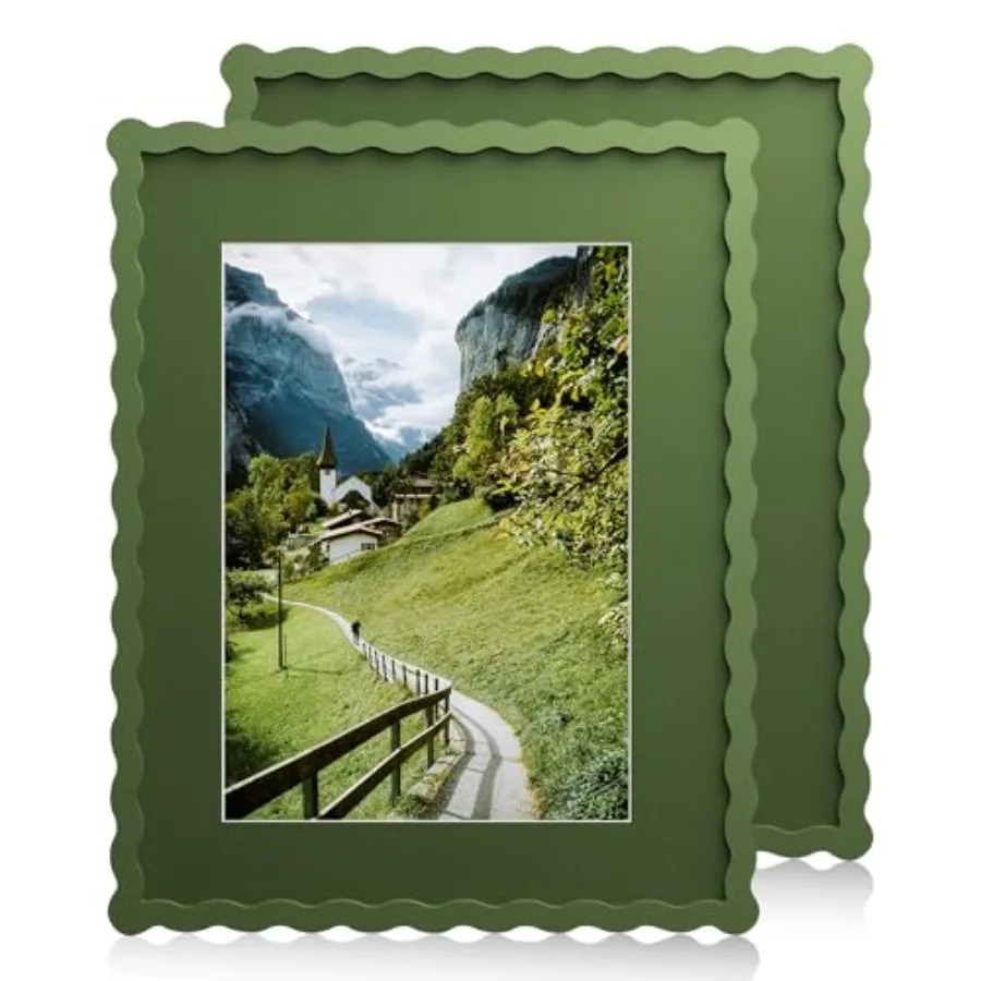 

Волнистая фоторамка с подложкой для картин с волнистыми краями, деревянная, с настоящим стеклом - для настенного крепления, 2 шт.