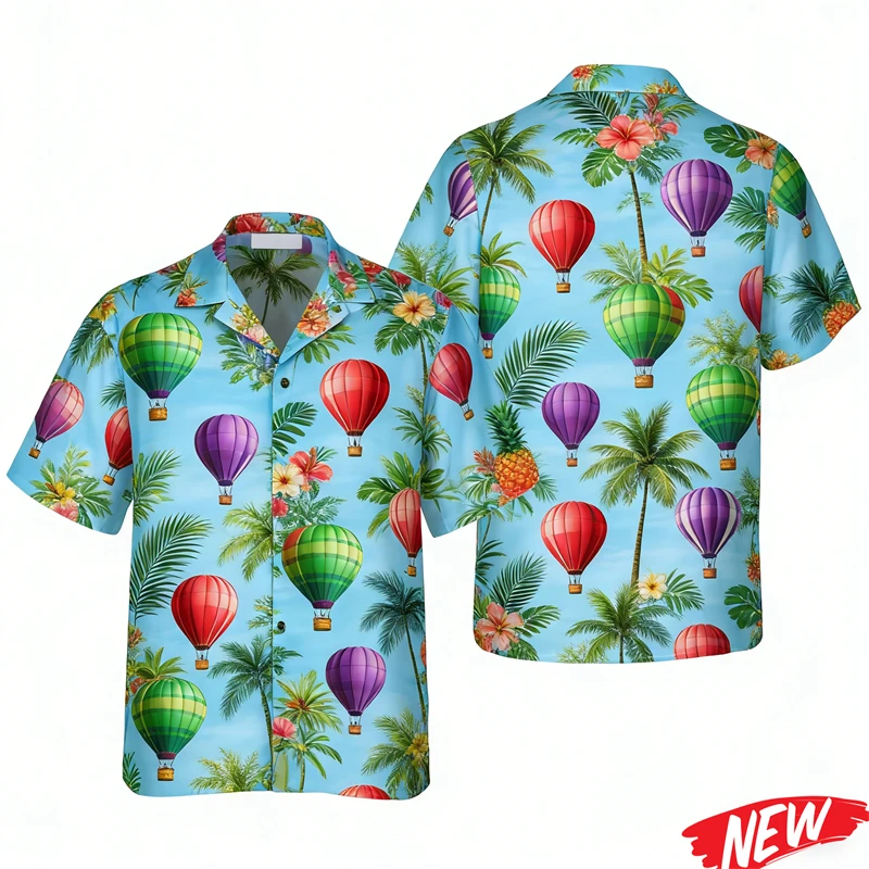 

Hot Air Balloon Graphic Hawaiian Shirt For Men Women Summer Beach Holiday Shirts Fashion Street Lapel Short Sleeve Shirt Tops