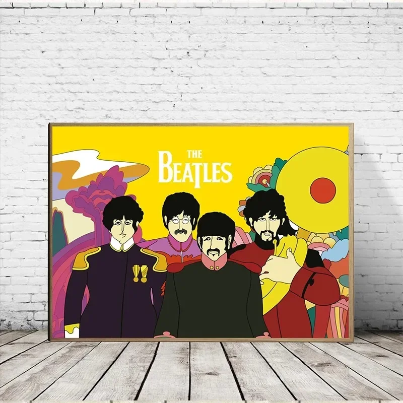 YW-الغواصة الكرتون الملصقات قماش لوحات مجموعة المغني الشهير B-Beatles طباعة لغرفة المعيشة ديكور المنزل المشجعين جدار ArtGift #3