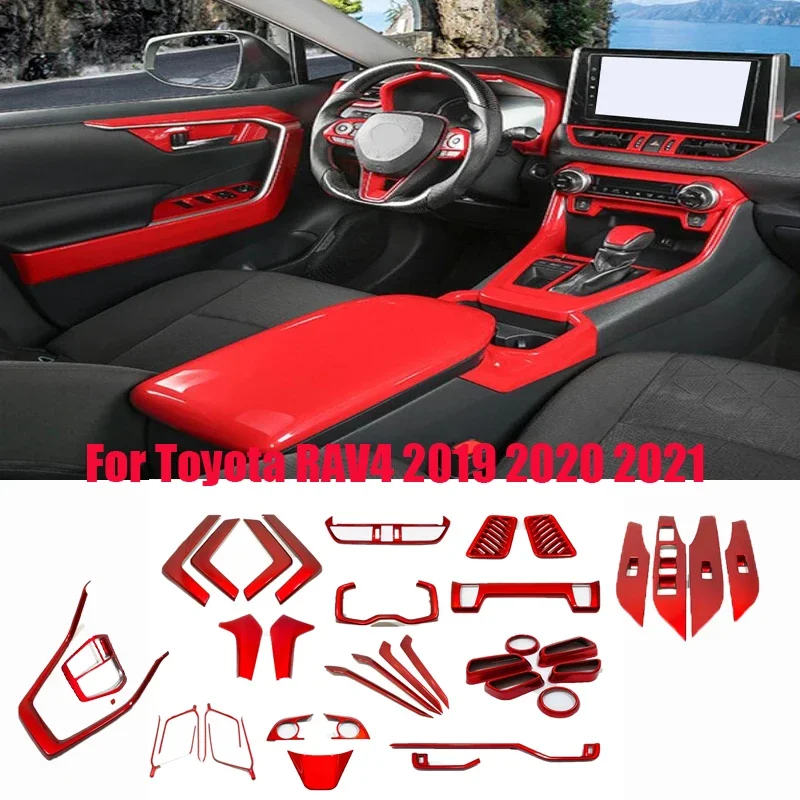 For TOYOTA RAV4 RAV 4 XA50 2019 - 2022 Red Accessories Door Bowl Lift Button Dashboard Air AC Outlet Vent Gear Panel Cover Trim