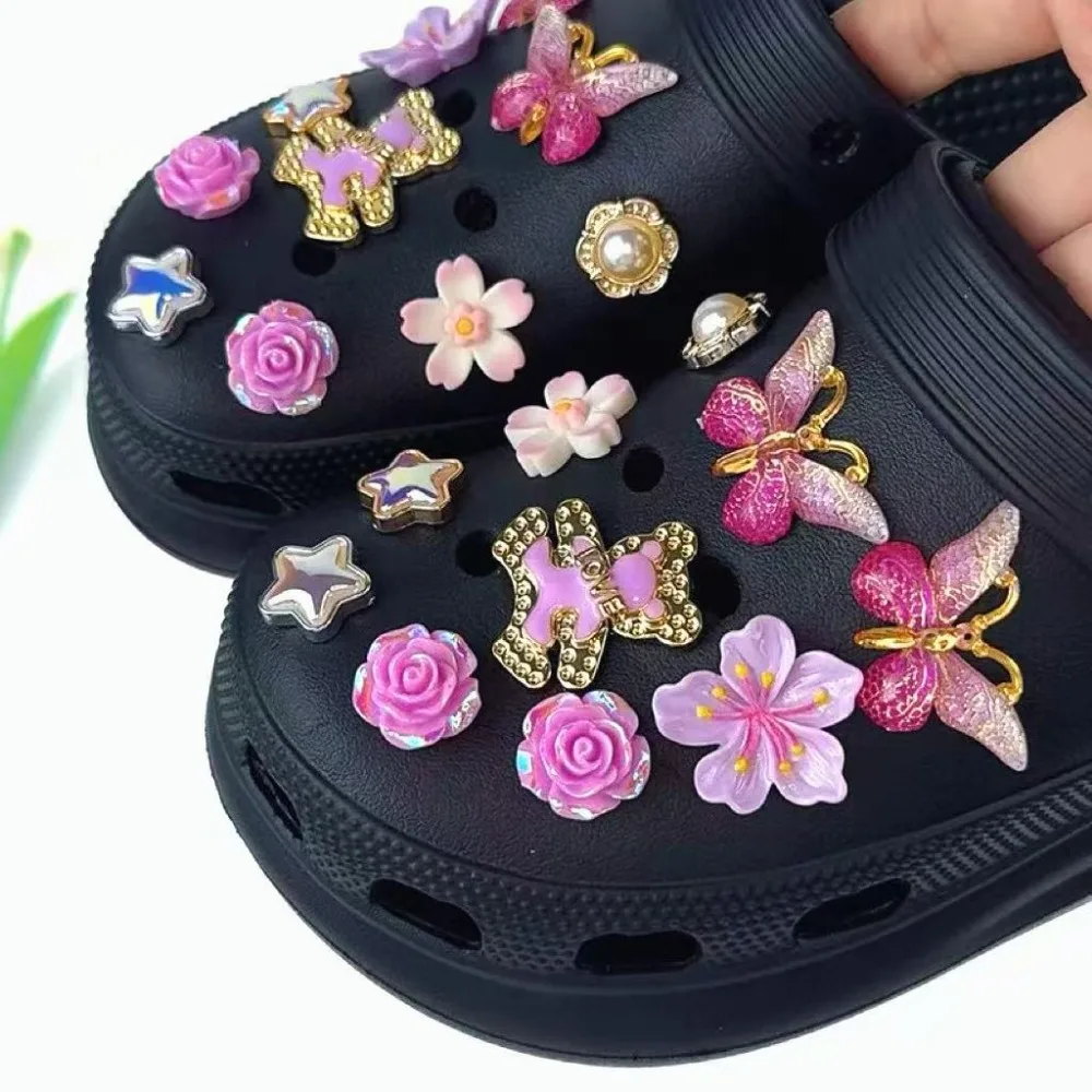 20Pcs Fashion Shoe Charms for Crocs Sandals Clogs DIY Set Accessories Butterfly Pink Series Shoes Buckle Decorations for Women