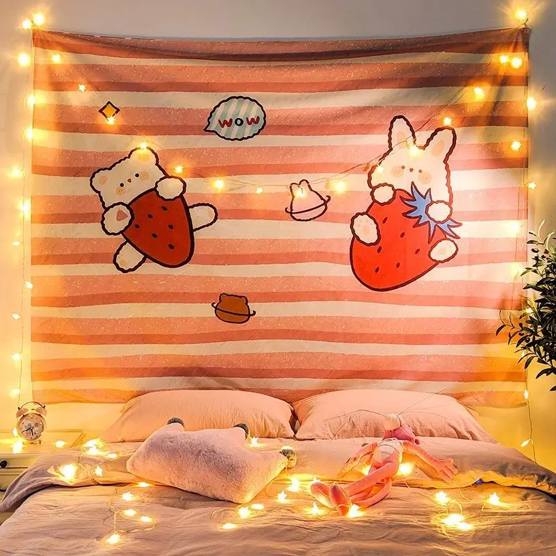 VIKAMA Crocodile Shopping Doodle Tapestry, Cute Cartoon Wall Hanging for Bedroom Dorm Kids Playroom Decor
