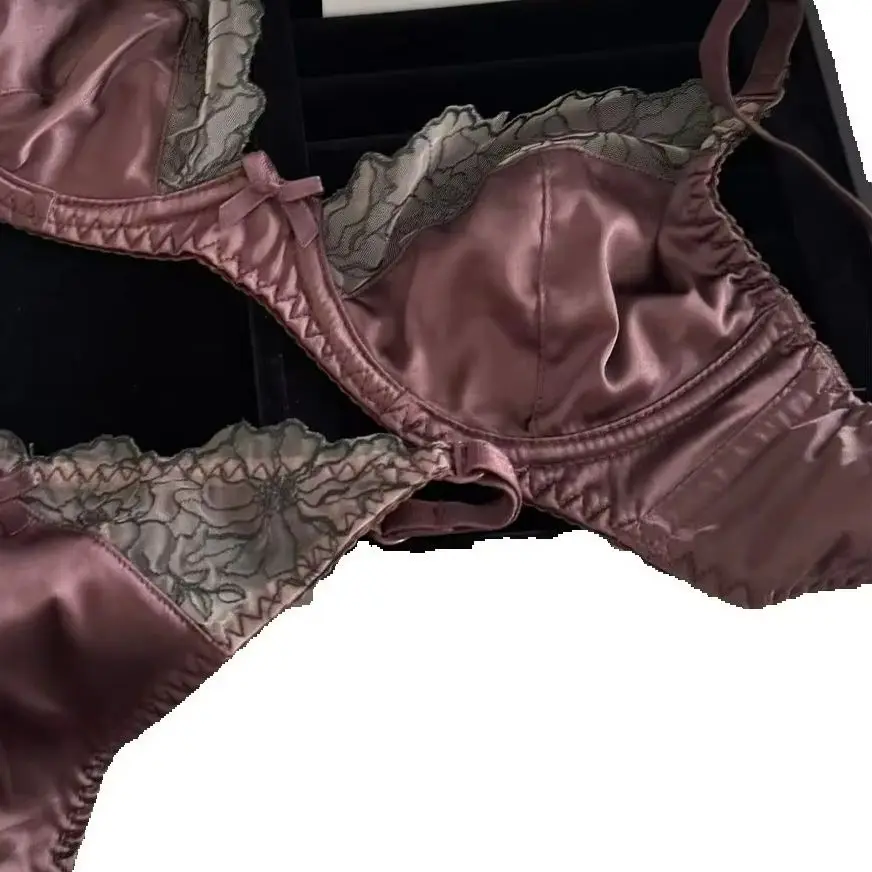 

KUCLUT Palace satin underwear large sie women sexy lace embroidery lingerie ladies small fresh underwire large bra set