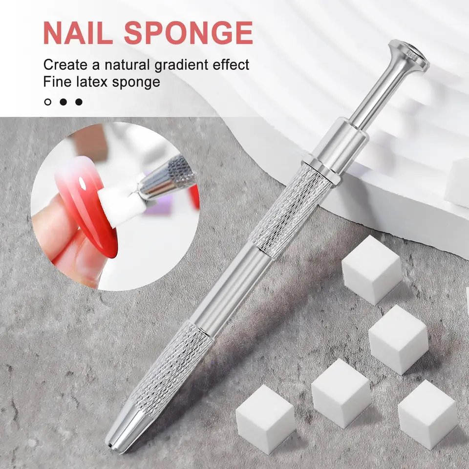 LINMANDA Esponjas para uñas para arte ombre Esponja de uñas con agarre metálico Pinceles de uñas Almacenamiento y caja para diseño de uñas Manicura DIY 2