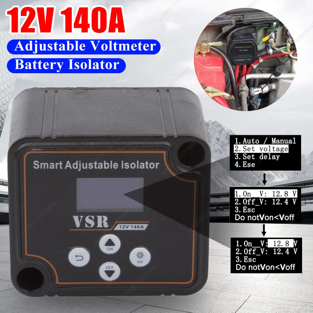 

12V 140A Dual Battery Smart Isolator Voltage Setting Digital Voltage Sensitive Relay VSR for RV Marine Car Vehicle Truck Caravan