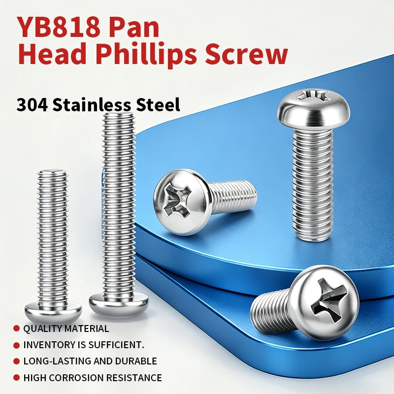 M2-M8 304 Stainless Steel A2-70Phillips Drive Pan Head Machine Screw YB818 Cross Recessed Dome Head Bolt Rust Resistant Hardware