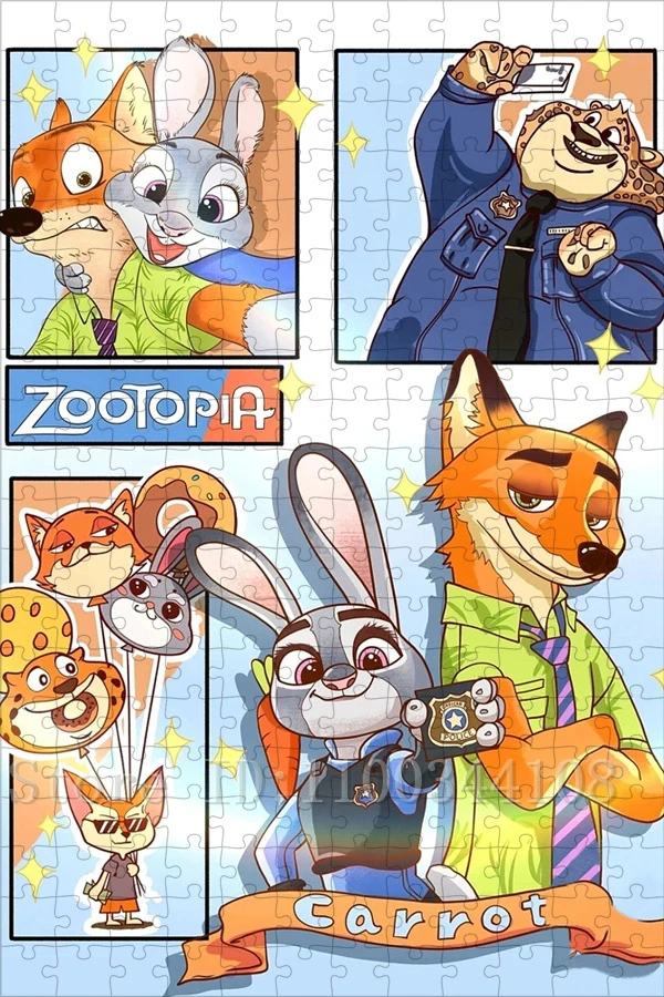 Puzzle de dessin animé Disney Zootopia pour enfants, jeux familiaux, jouets et loisirs, jouets créatifs intelligents, 300 pièces, 500/1000 pièces