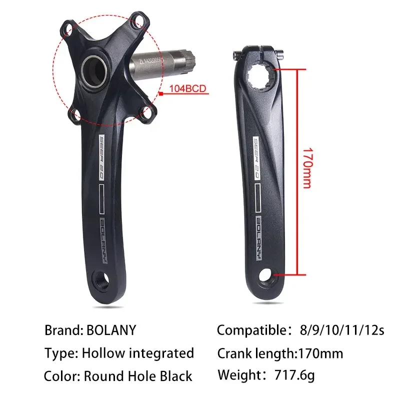 Bolany 104 bcd 170mm Hollow Integrated Crankset with bottom 34t 36t Single Chainring 8 9 10 11 12 Speed cranks arms for mtb Bike