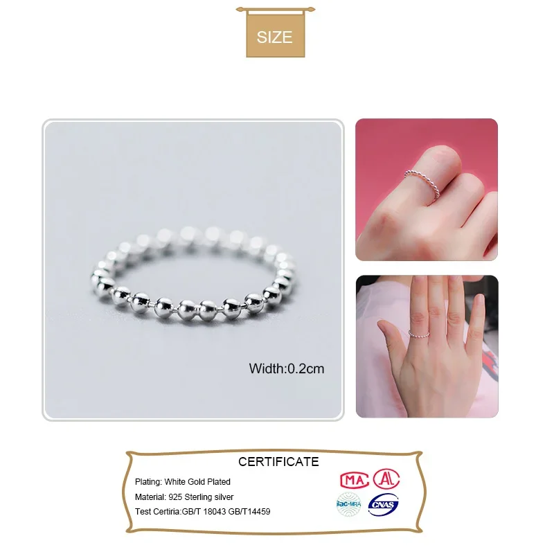 Trustdavis 100% 925 Solid Sterling Silver Smooth Surface Beads Cocktail Ring Size 6 7 8 Women Girls Kids Xmas Gift DA247