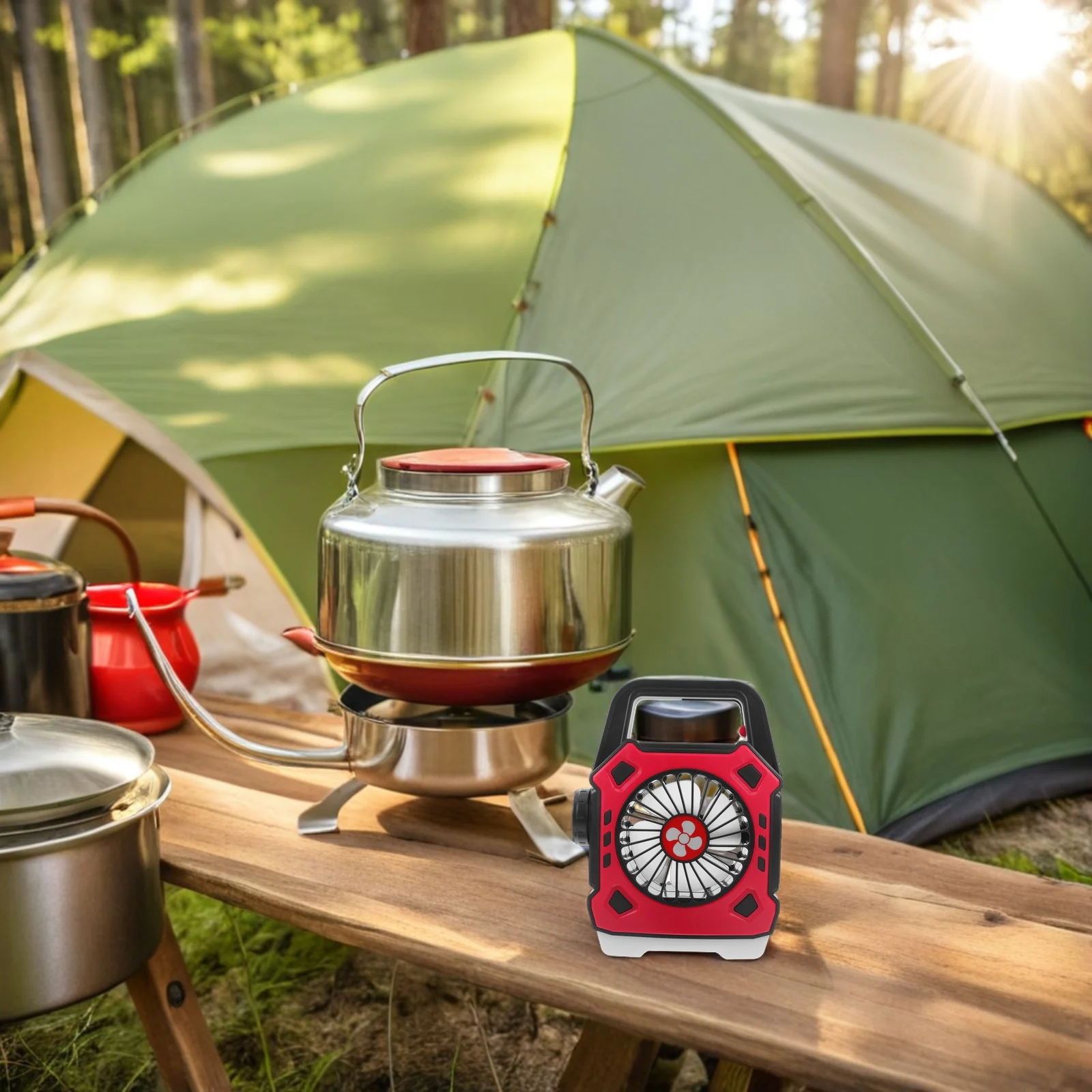 

LED Camping Fan with Light Rechargeable Portable Small Fan for Hiking Fishing Beach Tent Use Dual Function Cooling and