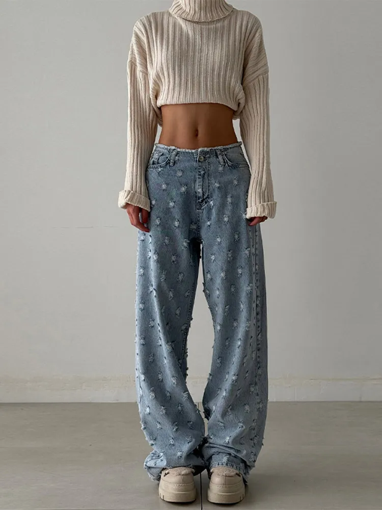 

Y2k Весенние голубые потертые мешковатые женские джинсовые брюки с высокой талией, свободные обтягивающие джинсы, шикарные элегантные модные брюки