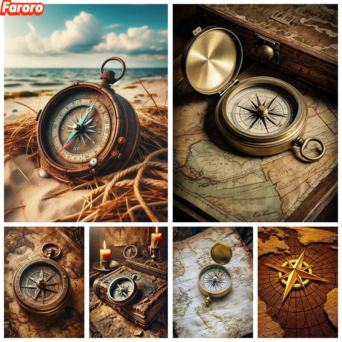 

Vintage Compass 5D Diamond Painting Marine Culture Murals DIY Diamond Embroidery Classic Nostalgia Style Home Decor Gift