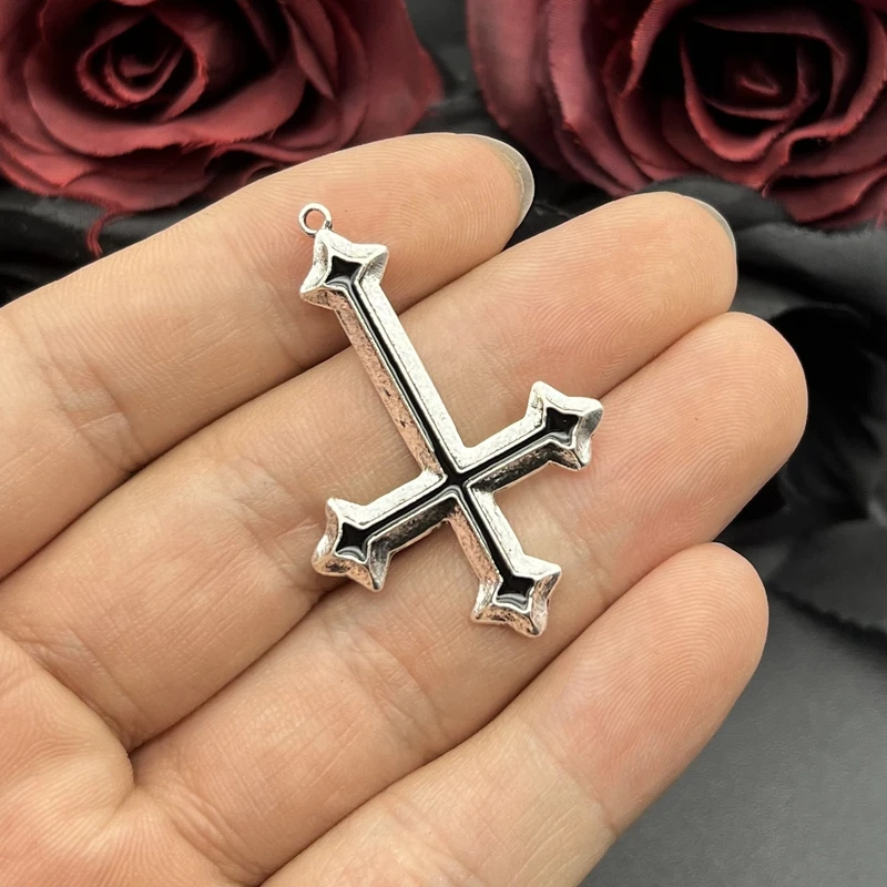 5pcs Silver Color 45x30mm Jesus Cross Charms Religious Beliefs Pendant Fit DIY Handmade Jewelry Making Metal Alloy Supplies