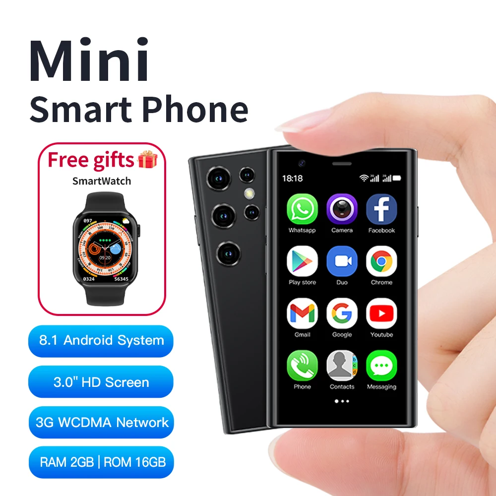 Creative Design SERVO S23 Mini Smart Phone 3.0-inch Curved Border 3G NET Dual SIM 1000mAh APP Download Smartphone and Free Watch