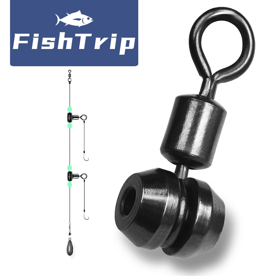 

FishTrip Cross Line Swivels 3 Way Swivel Heavy Duty Barrel Swivel Rolling Swivel Saltwater Fishing Rig Connector Accessories
