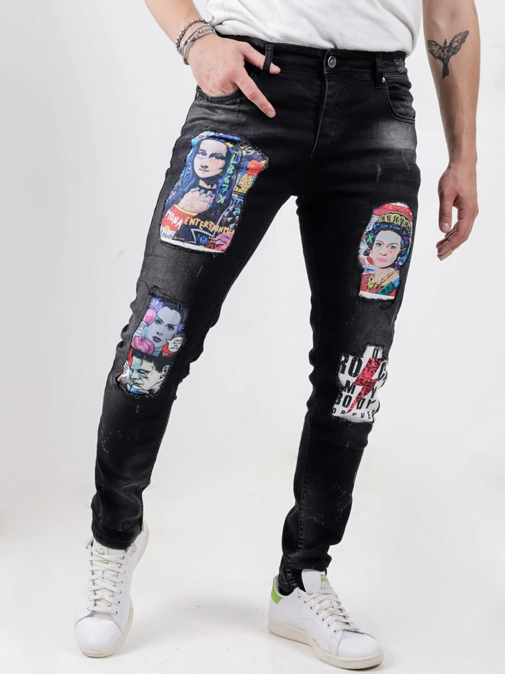 New Men's Jeans Denim Patchwork Pants Frosted Zipper Sports Trend Streetwear Mens Fashion Full Length Trousers