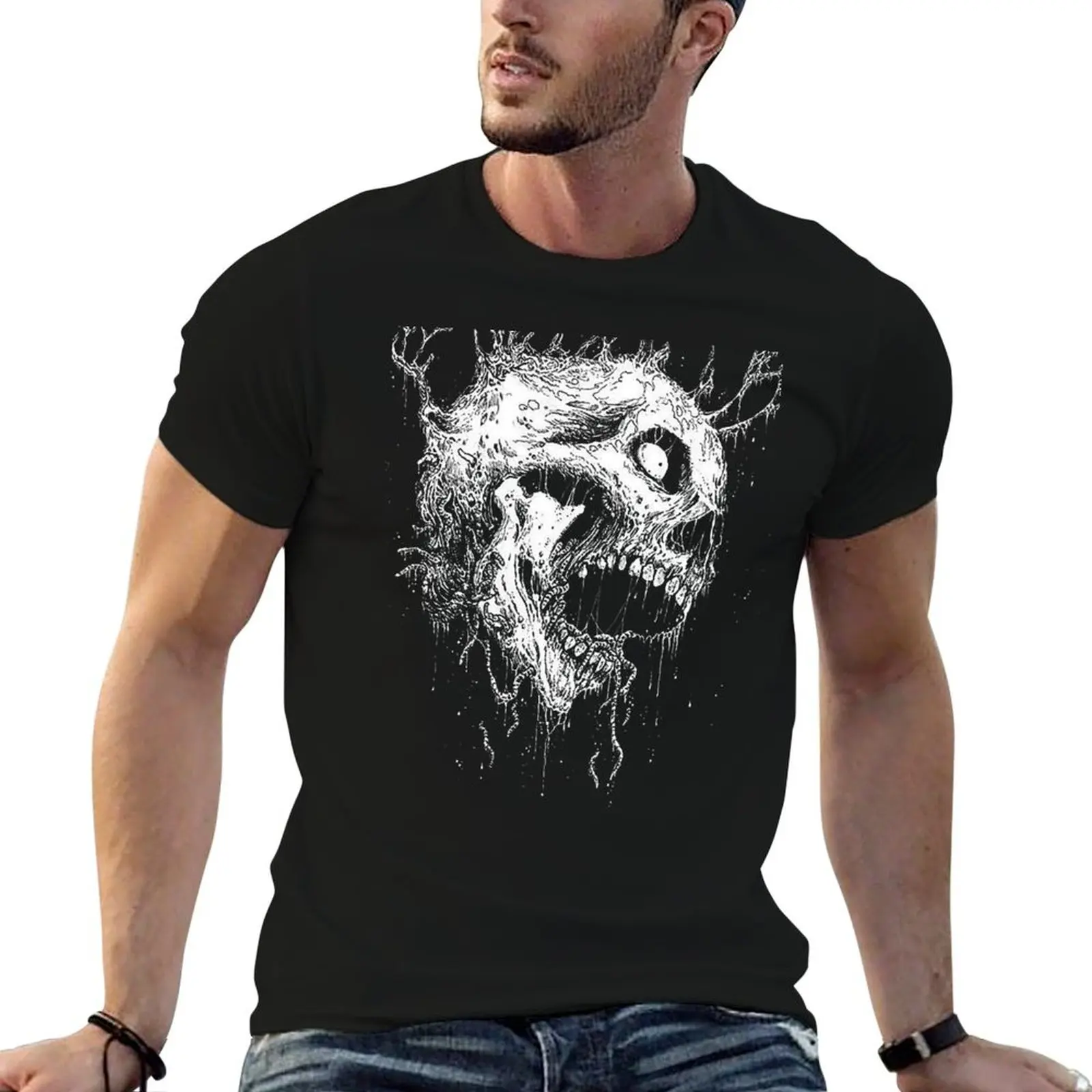 

Death Metal Skeleton Rotten Skull black white T-Shirt plain Blouse plus size tops heavyweights big and tall t shirts for men