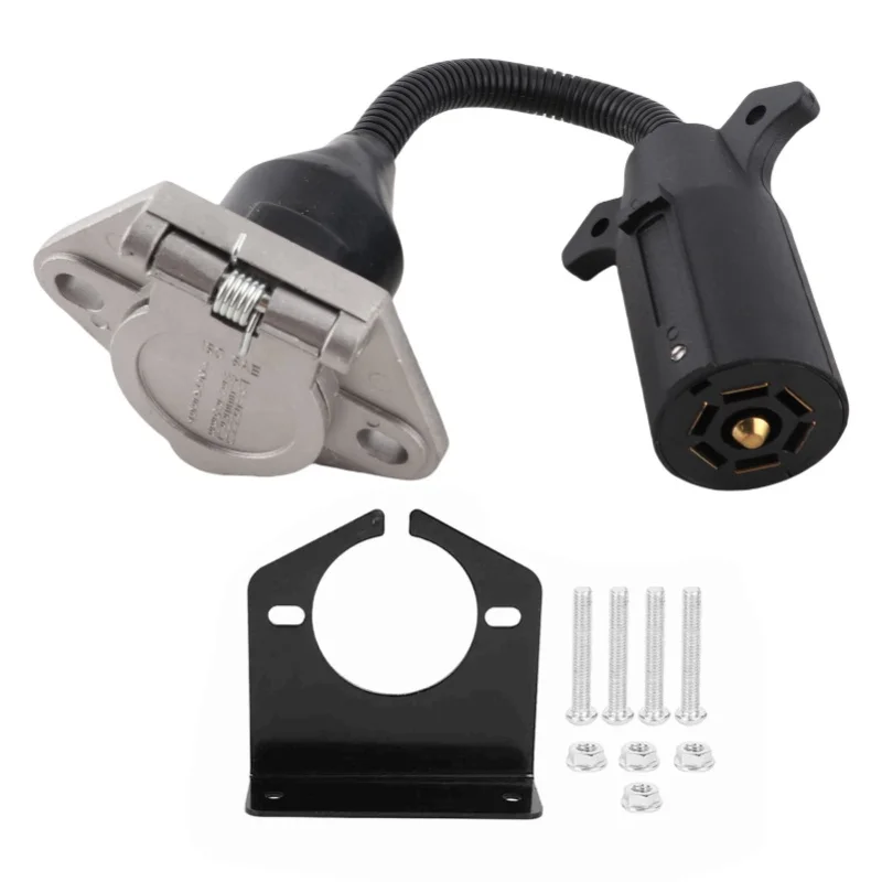 

7 Flat Blade To 7 Round Pin Adapter US Type Universal For Most RV Trailers Semi-Trailers