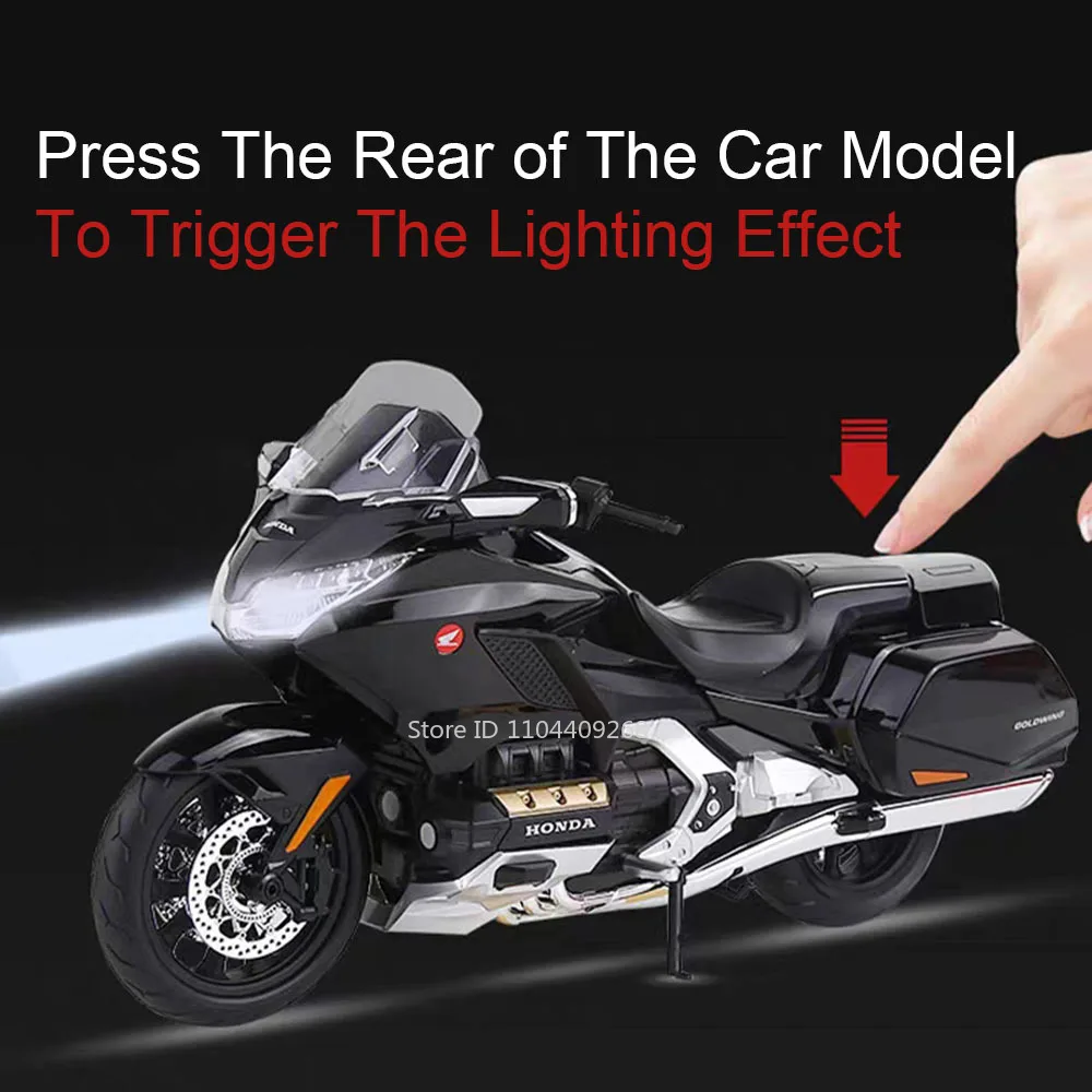 1:9 혼다 GL1800 CBR1000 오토바이 모형 장난감 금속 바디 접이식 삼각대 충격 흡수 모터 모델 홈 장식