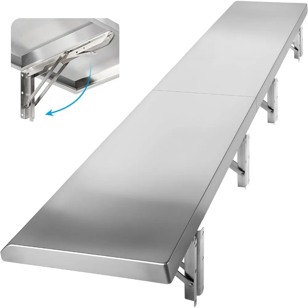 48 Inch by 12 Inch Stainless Steel Folding Concession Shelf for Food Serving at Drop Down Windows