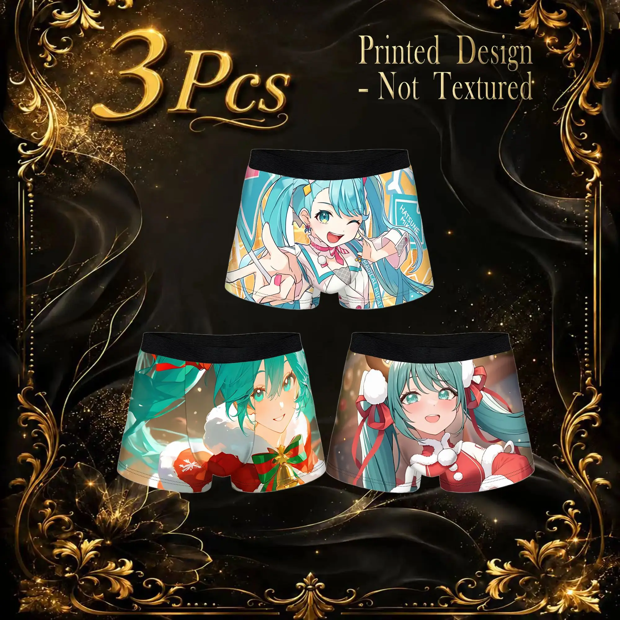 3Pcs  boxers Christmas Exclusive  Hatsune Miku Underpants Homme Panties Male Underwear Comfortable Shorts Boxer Briefs