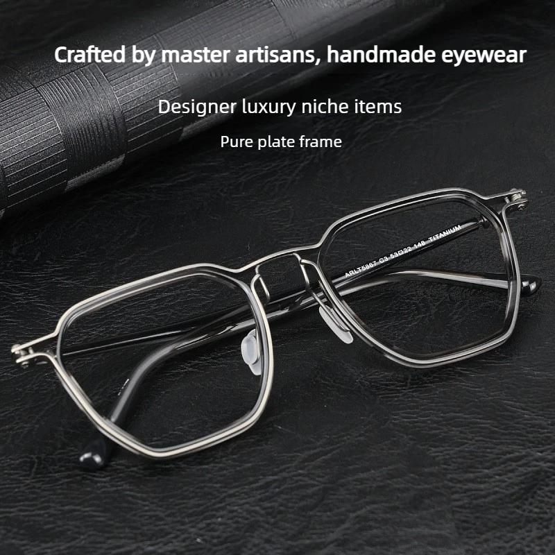160mm Large Face Frame Retro Polygonal Men's Eyeglasses Frames Vintage Wide Rim Acetate Titanium Glasses Frame Japanese Eyewear