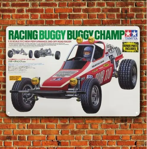 

Металлический плакат Rc Car Wall Deco Оловянная табличка Tamiya Racing Багги Champ