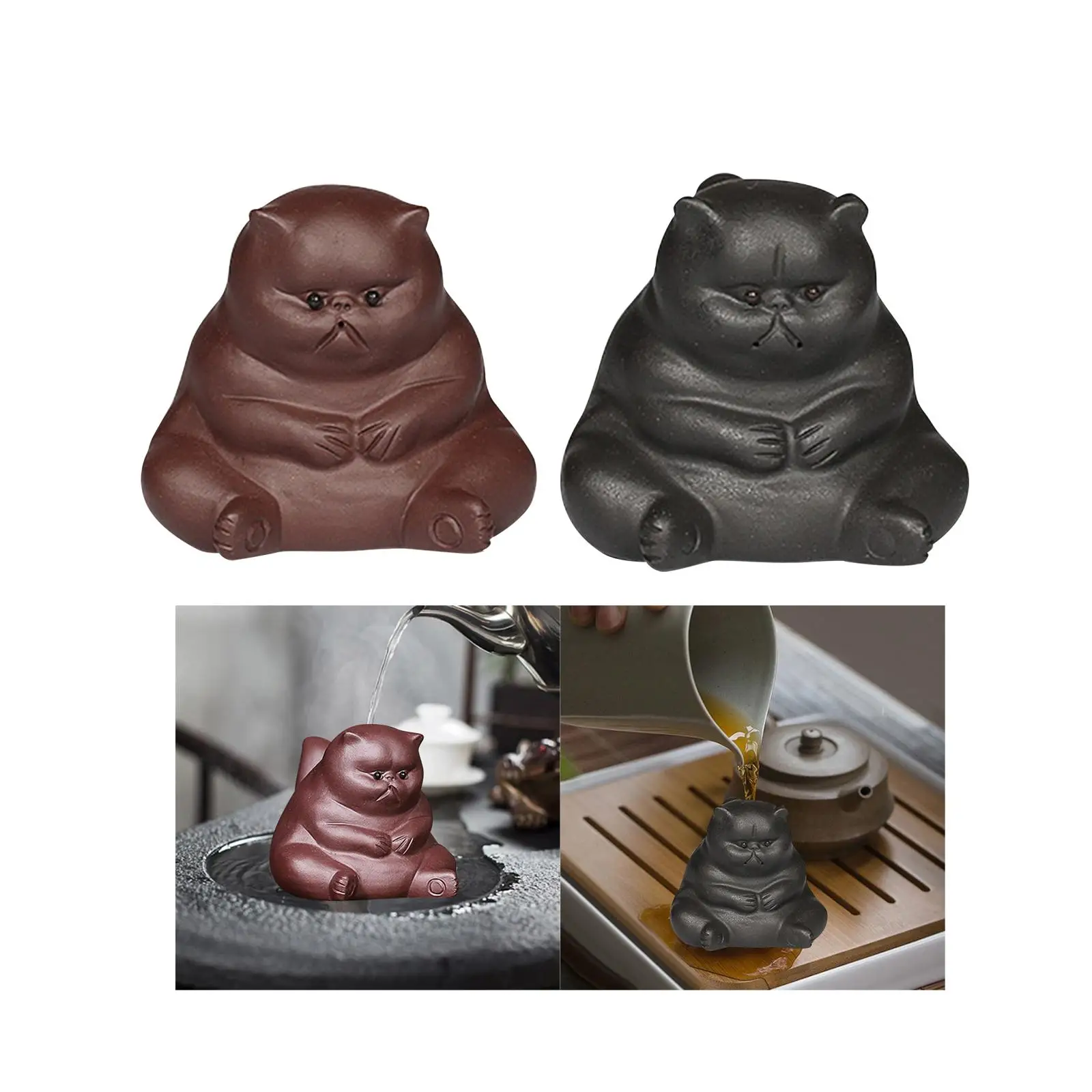 Mini Cat Statue Purple Clay Tea Pet Homes Decor, Kitty Sculpture Miniature