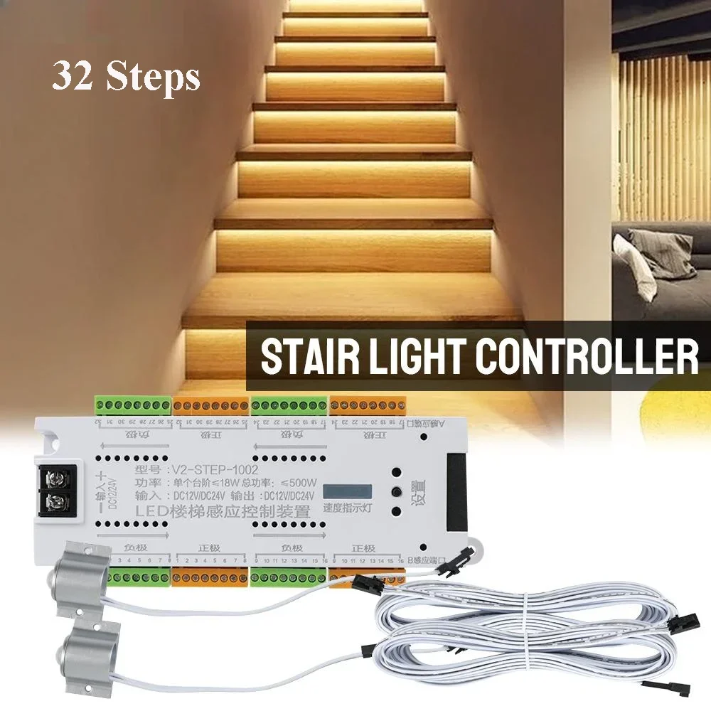 sensor de movimento controlador led automatico stair light step pir controller iluminacao stairway dc 12v 24v 32 canais passo 01