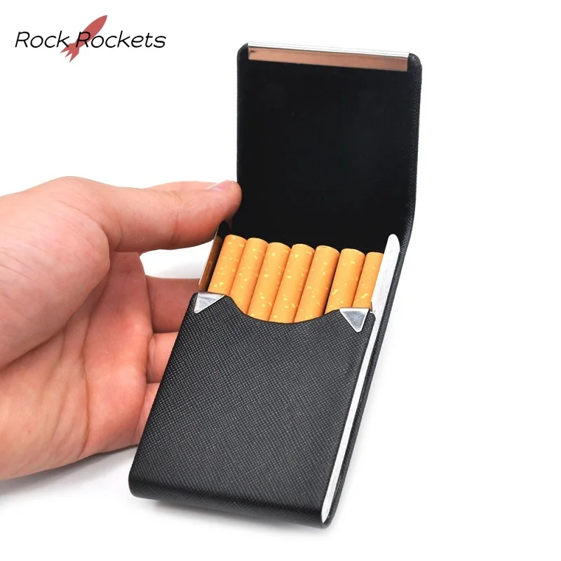 R&R Portable Leather Cigarette Case Magnetic Buckle Flip Cover PU Cigar Box for Lighter Card Storage Box Smoking Accessories