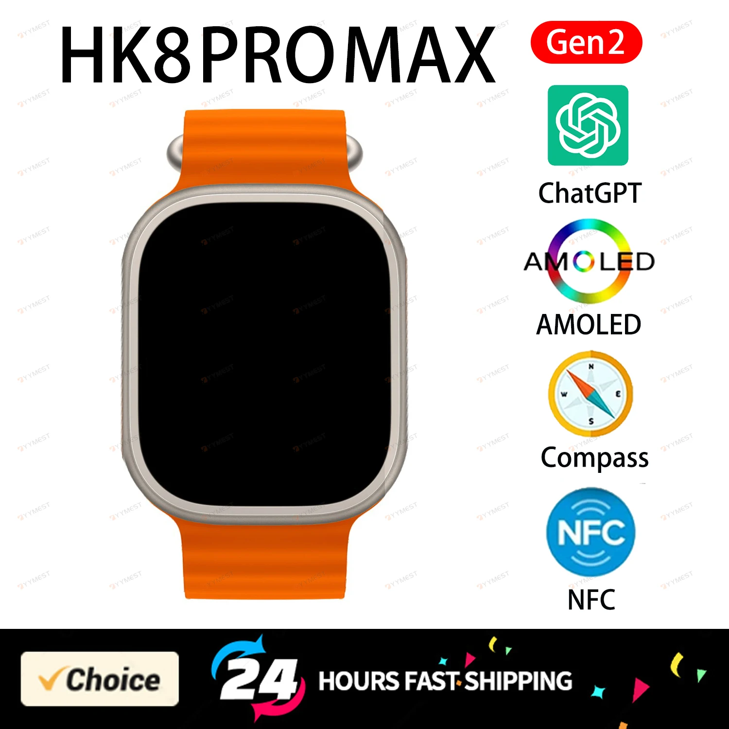 

Смарт-часы HK8 Pro MAX Ultra GEN 2, спортивные часы с компасом, диагональю 8, 49 мм, Amoled экраном 2,12 дюйма, высокой скоростью обновления