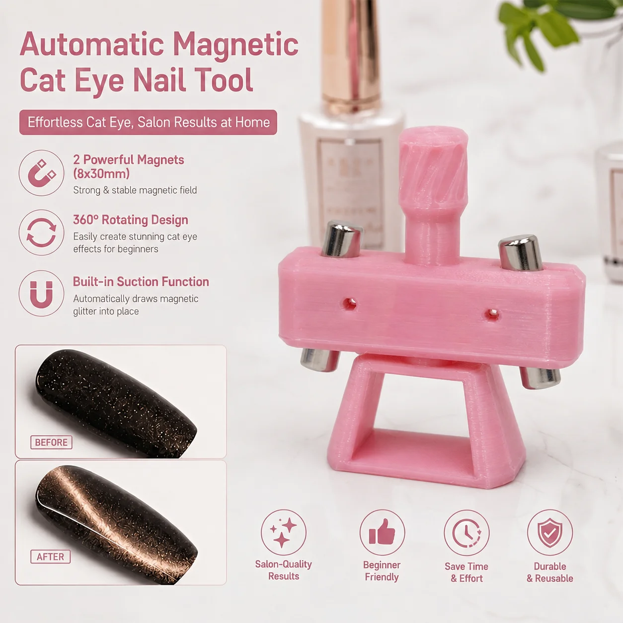 360 Rotation Cat Eye Magnetic Tool for Glass Bead Nail Art Gel Strong Magnet Multifunctional Beginners Home DIY Nail Salon Tools view 3